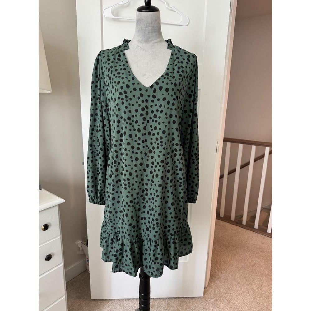 A Beautiful Soul boutique Green Black Animal Print Ruffle Mini Dress whimsical